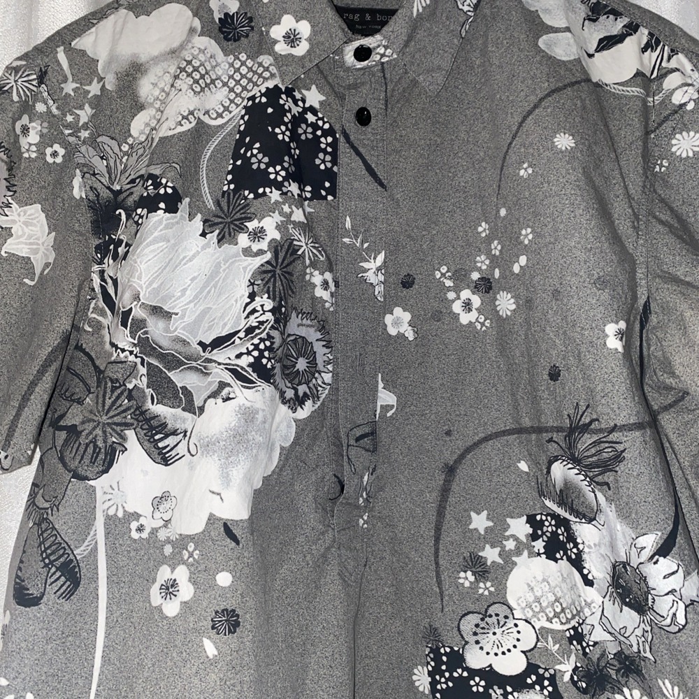 Rag And Bone Made In‎ USA 100% Cotton 1/2 Button Floral Hawaiian Camp Shirt XL - Picture 4 of 14